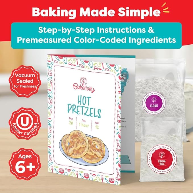 Pretzel Making Kit - Real Cooking Set for Kids Ages 5-12+ with Recipe and Ingredients - Kids Baking Set for Girls & Boys - Great Gift for Family Bonding