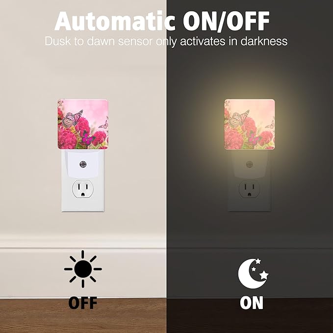 Butterfly and Flower Night Lights Plug into Wall for Girls Boys Room, Night Lights LED Lamp with Dusk to Dawn Sensor Nightlight for Bedroom Kitchen Bathroom Hallway Home Wall Decor