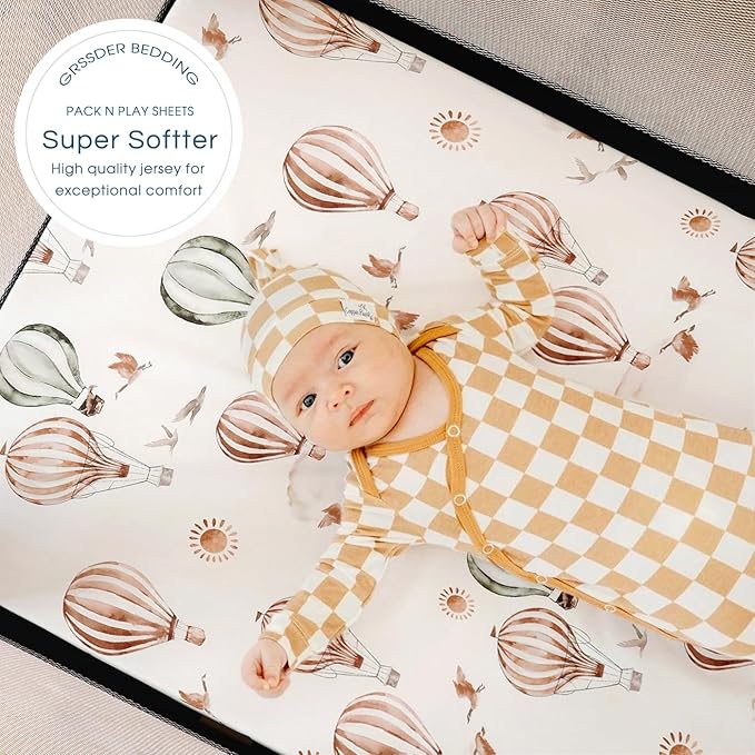 GRSSDER Pack n Play Sheets Fitted 3 Pack, Stretchy Ultra Soft Jersey Knit Pack and Play Sheets, Universal Fitted Portable/Mini Crib Mattresses Snug and Safe, Neutral Pattern of Cars Print