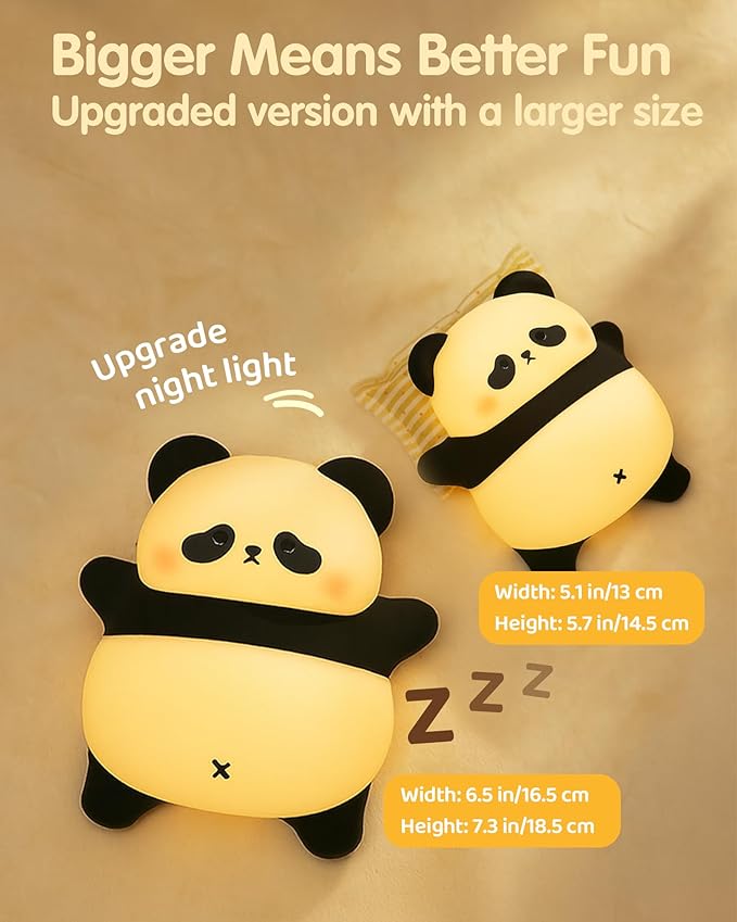 Snoring Panda Night Light for Kids, Upgraded Large Novelty Nursery Nightlight with Snoring Motion & Sound, Rechargeable Cute Night Light for Baby, Bedroom, Breastfeeding, Gifts for Girls & Boys