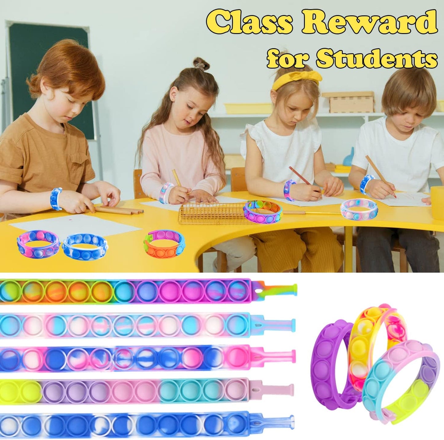 100Pcs Pop Bracelet Fidget Toys,Bubble Bracelets,Stress Anxiety Relief Sensory Toys for Kids Adults ADHD ADD Autism,Classroom Exchange Gifts,Party Favor,Birthday Gifts,Game Prizes