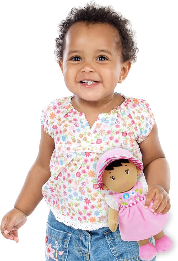 June Garden 12" Soft Dolly Malorie - Stuffed Soft Baby Doll Gift for 1 2 3 Year Old Girls - Pink Dress