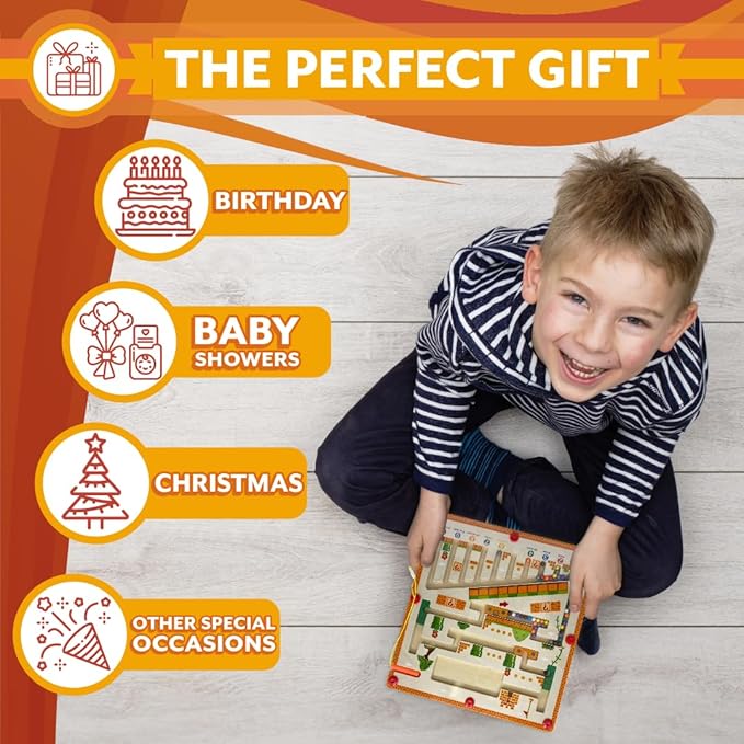 JDS Mushroom House Color and Number Maze - Magnetic Wooden Puzzle Toy for Counting, and Color Recognition - Early Education Children's Fine Motor Learning Activities