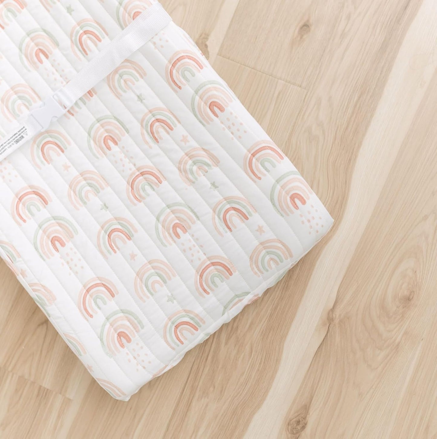 Crane Baby Quilted Changing Pad Cover, 100% Cotton Sateen, 16 X 32, Secure Elastic Fit, Machine Washable, Pink Rainbow Nursery Decor for Girls