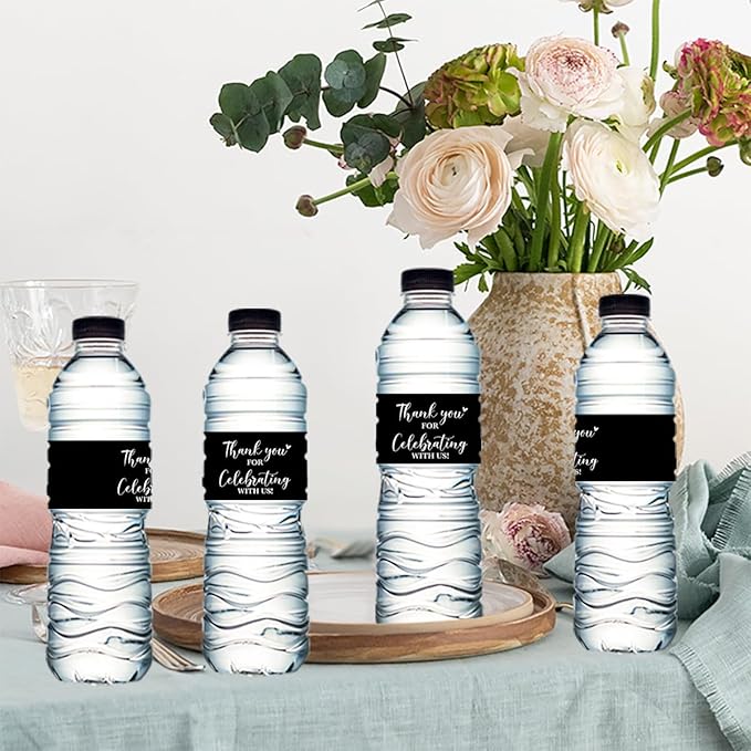 100PCS Wedding Water Bottle Labels Waterproof Greenery Floral Wraps Sticker for Water Bottle Baby Shower Bottle Label for Bridal Shower Party （Black2）