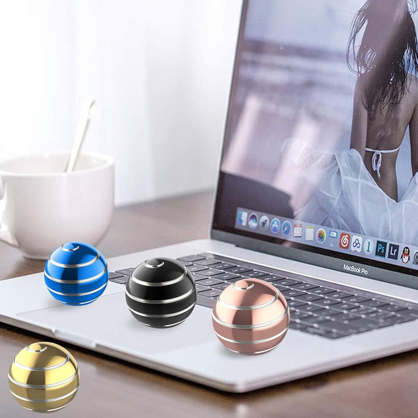 Kinetic Desk Toys, 2.17'' Kinetic Desktop Fidget Spinning Toy Ball, Desk Stress Relief Gadgets for Office for Adults (55MM, Rainbow A)