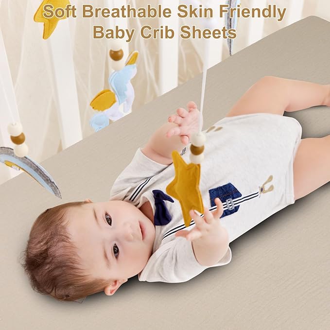 Muslin Mini Crib Sheets for Girls & Boys-2 Pack 24"x 38" Soft Baby Mattress Sheets Fitted-No Slip Neutral Toddler Cotton Bedding-Nursery Décor Taupe Brown & Light Beige