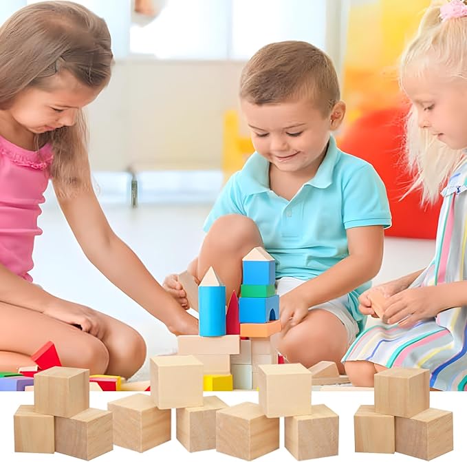 15 PCS Premium 3.15 Inch Wooden Cubes, Natural Pine Wood Cubes for Crafts, Wood Blocks Ready for Artistic DIY Projects-Unleash Creativity with Blank Wood Blocks.