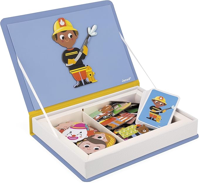 Janod - Magnéti'Book Métiers – Magnetic Educational Game 48 Magnets + 16 Model Cards - for Kids 3+ - Building Creative Structures - Stimulates Creativity - Fun and Educational - J02597