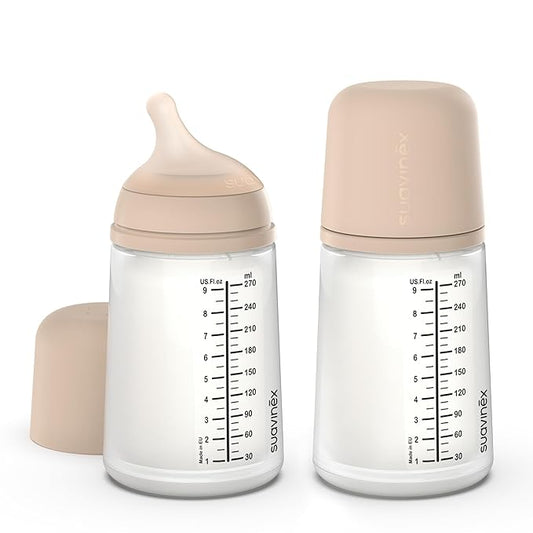 Suavinex Zero Zero Anti Colic Baby Bottle, No 1 Spanish Baby Bottle Brand, Minimizes Bottle Rejection & Nipple Confusion, Perfect for Combo Feeding, 2pk, 9oz/270mL, Light Tone, Medium Flow Nipple