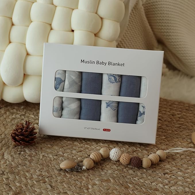 Muslin Baby Burp Cloths, Large 27 x 27 Inches Burping Cloths for Newborn Girls Boys, 6 Pack Baby Burp Rags Towel and Washcloths for Infant (Elegant Colors)