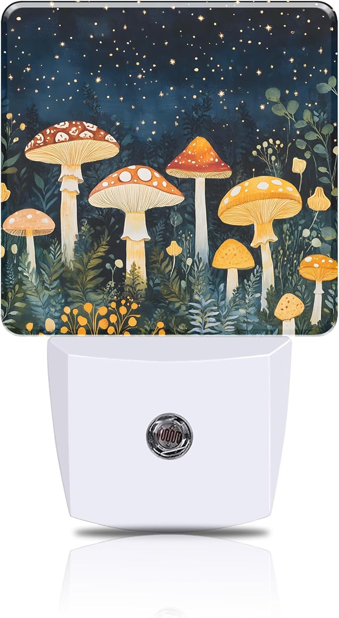 Mushroom in Fantasy Forest Night Light, Plug-in Nightlight with Dusk to Dawn Auto Sensor for Home Bedroom Hallway Kitchen 0.5W Sleep Friendly Led Lamp for Women Men