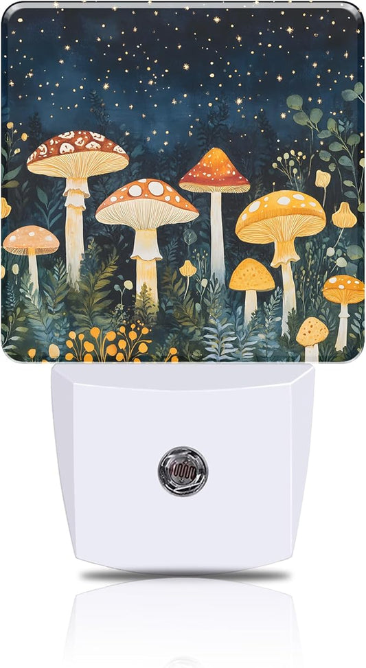 Mushroom in Fantasy Forest Night Light, Plug-in Nightlight with Dusk to Dawn Auto Sensor for Home Bedroom Hallway Kitchen 0.5W Sleep Friendly Led Lamp for Women Men