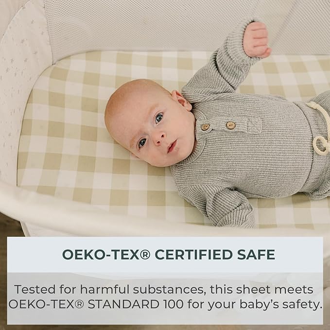 Pobibaby – 2 Pack Bassinet Sheets Boy, Bassinet Sheets Cotton for Girls and Neutral Nursery for Standard Rectangle Bassinets – Ultra-Soft Jersey Knit, Safe and Snug for Baby (Gingham Khaki)