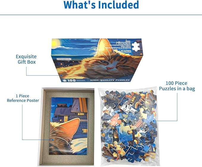 100 Piece Puzzles for Kids, Sleepy Cat 100 Piece Puzzles for Adults, Side Lying Cat Puzzle Cozy Scene Puzzle, Cute Kitten Jigsaw Puzzles 100 Pieces for Seniors Teens Kids Ages 6-10