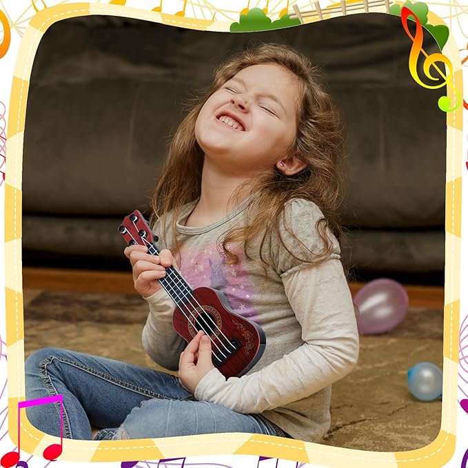 Lenwen 6 Pcs Kids Ukulele Guitar 10 Inch Kids Toy Ukulele 4 Strings Mini Guitar Children Musical Instruments Educational Learning Toy for Toddler Beginner Preschoolers Education