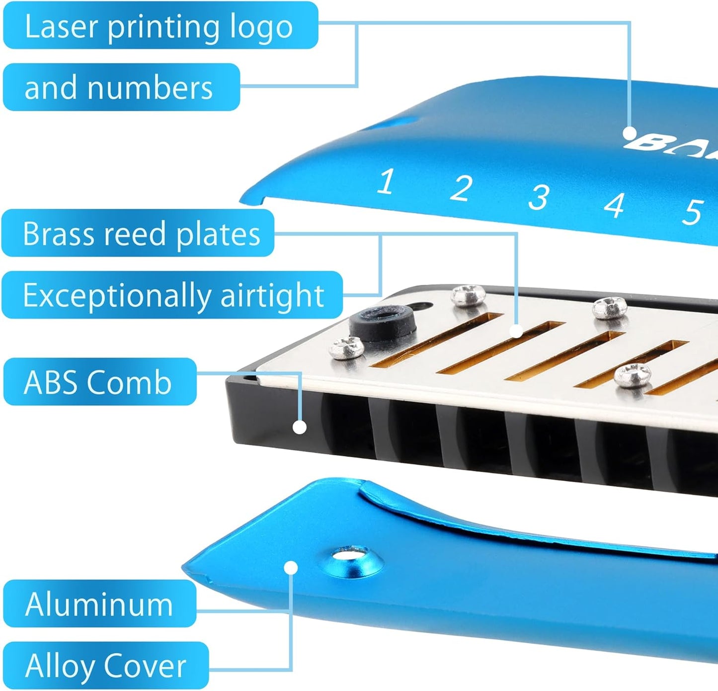 BabyFat 7 Hole Blues Mini Harmonica Set,Diatonic Harmonica with free lanyards,Gifts for Kids and Beginners,Easy-playing Musical Instrument(A Key）