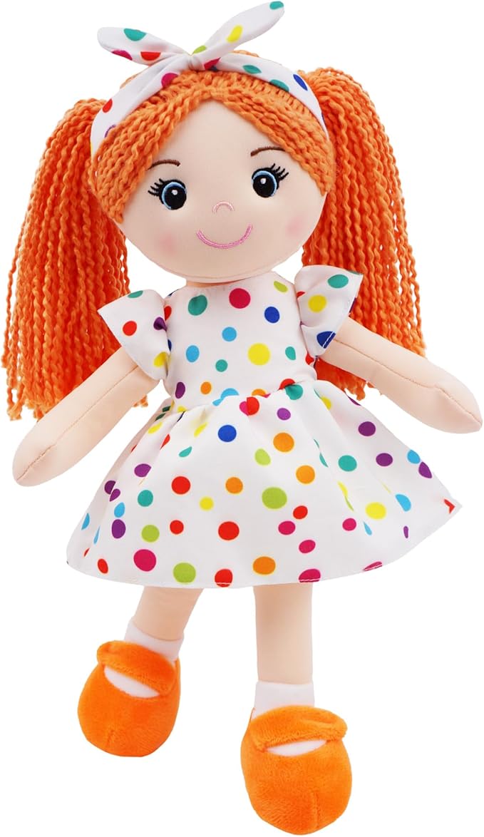 June Garden 14" Snuggle Cuties Bella - Soft Cuddly Plush Doll Gift for Girls - Huggable Rag Doll - Orange M