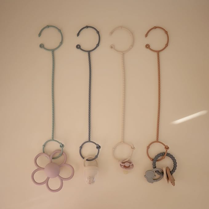 mushie Adjustable Silicone Toy Straps 2-Pack | Baby Accessories Holder for Travel, Stroller, High Chair (Cambridge Blue/Shifting Sand)