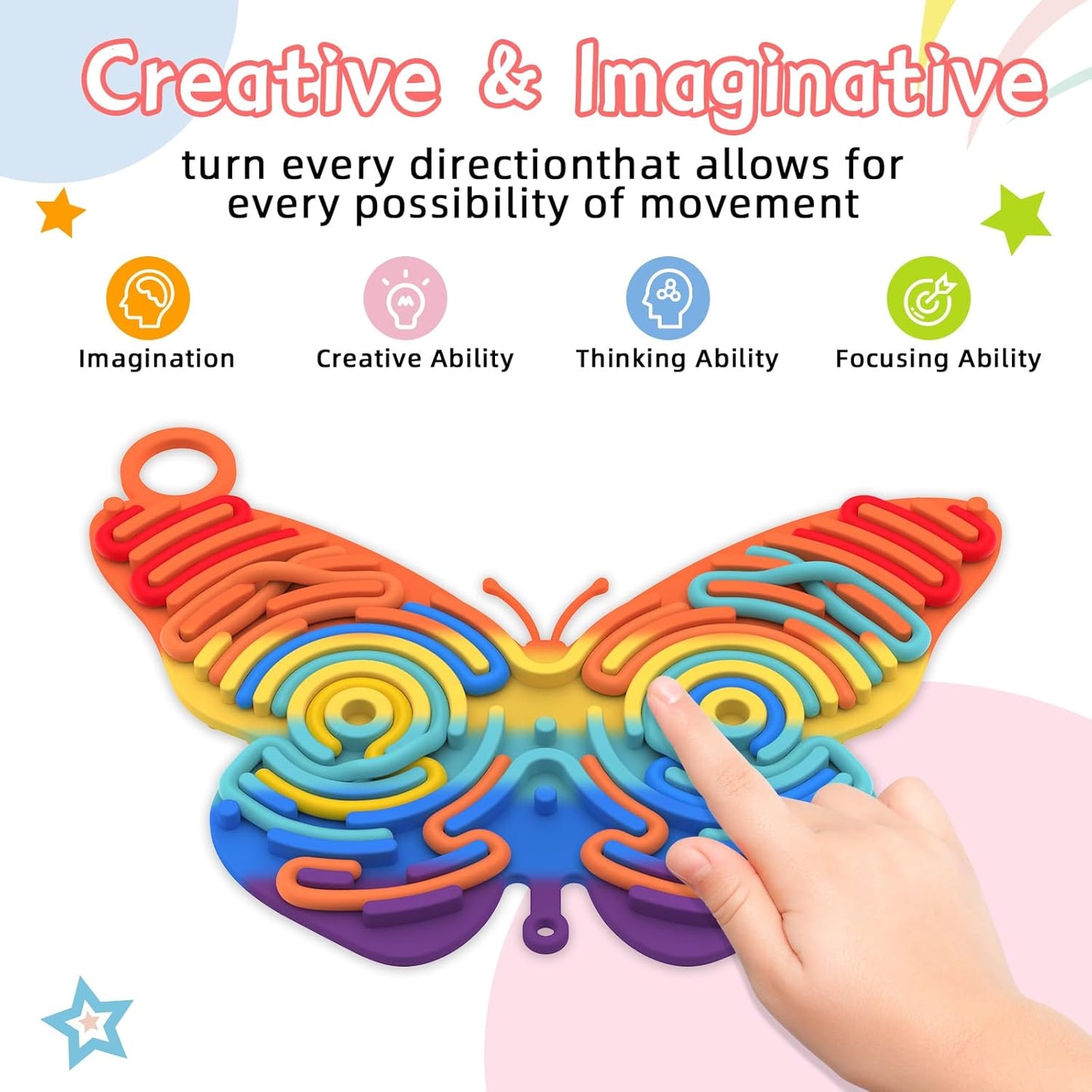 Silicone Sensory Activity Board,2 in 1 Busy Board for Fine Motor Skill, Montessori Fidget Toy for Calming, Stress, Anxiety, ADHD , Autism , Silent, No Mess , Kids 3+ & Adults(Colorful, Butterfly)