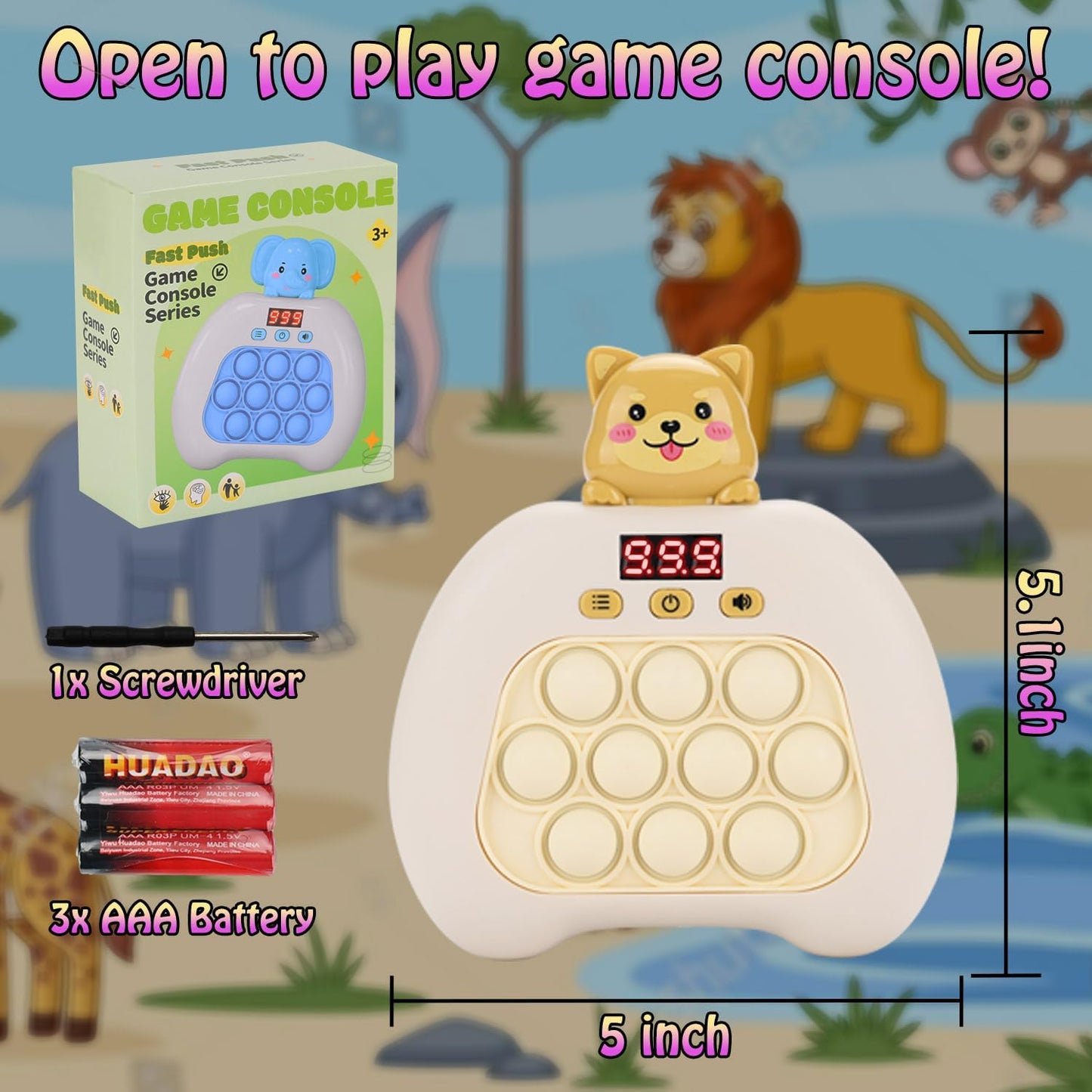 Quick Push Console Game, Pop Game Light up Fidget Toy, Handheld Puzzle Game Fast Push Bubble Game with Game Clearance Screen for Kids Teens Adults (Puppy)