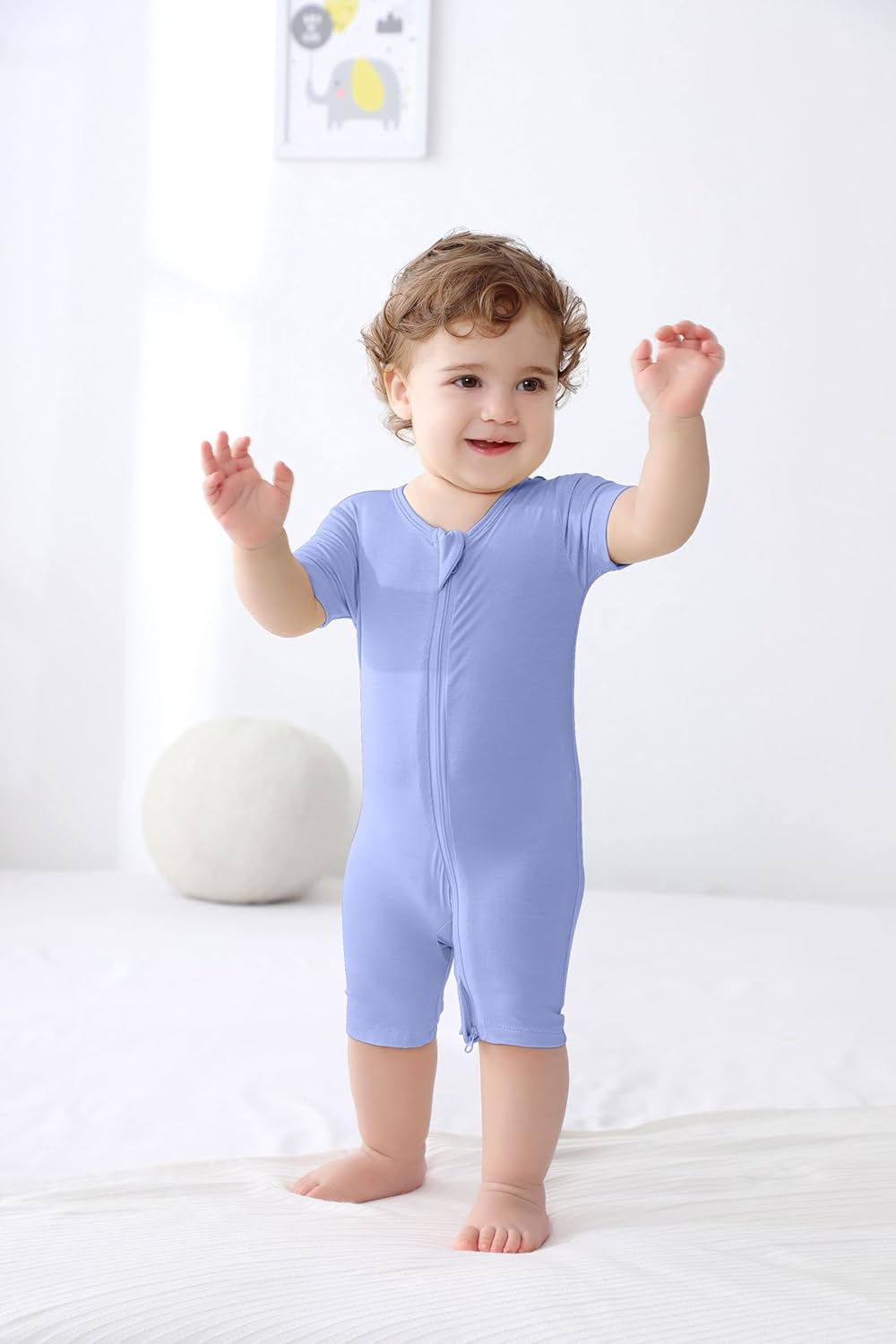 GUISBY Rayon made from bamboo Baby Pajamas Short Sleeve Footless Rompers 2 Way Zipper Sleeper for Baby