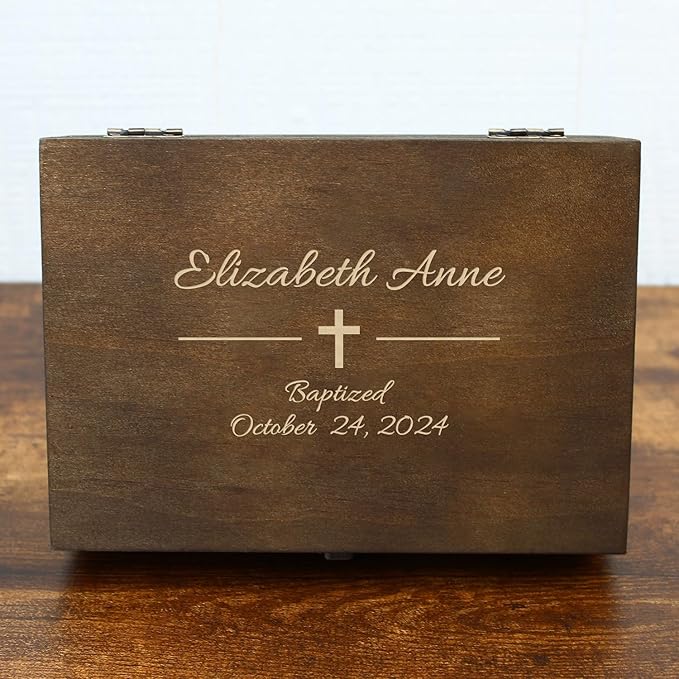 Personalized Memory Box for Keepsakes Baptism Gifts First Communion Christening Wooden Gift Box - Storage Box for Girls, Boys Custom Engraved Keepsake Boxes for Jewelry Memento Photos Storage