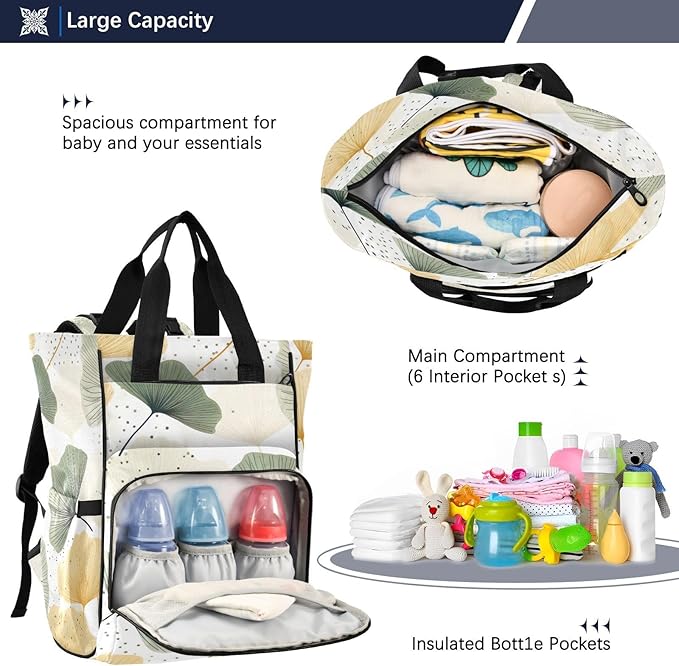 Graffiti Ginkgo Biloba Pattern Multifunctional Travel Backpack, Large Capacity