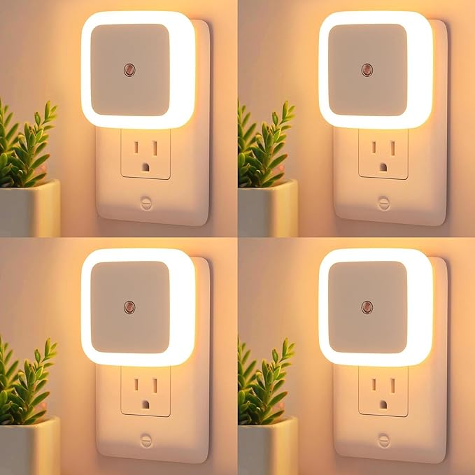 Night Lights Plug into Wall - 4-Pack Dusk to Dawn Sensor Plug in LED Nightlight 3000K Soft White Lighting, Auto-On/Off Lamp for Kids Adults Home Living Room Kitchen Bedroom Bathroom Toilet Hallway
