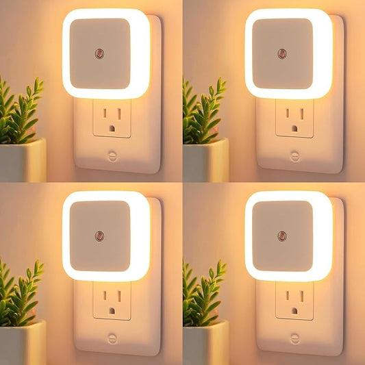 Night Lights Plug into Wall - 4-Pack Dusk to Dawn Sensor Plug in LED Nightlight 3000K Soft White Lighting, Auto-On/Off Lamp for Kids Adults Home Living Room Kitchen Bedroom Bathroom Toilet Hallway