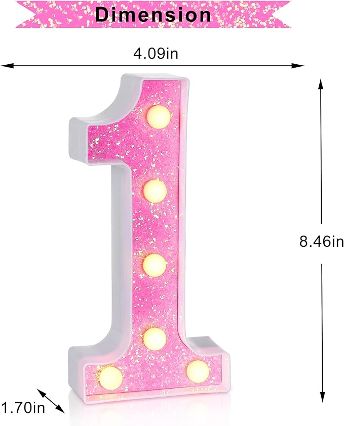 Foaky Pink Light up Letters，Pink Party Decorations,Girls Room Decor,Glitter Marquee Numbers,Alphabet Letter Sign for Night Light Birthday Party Girls Gifts, Home Bar Decoration (1)