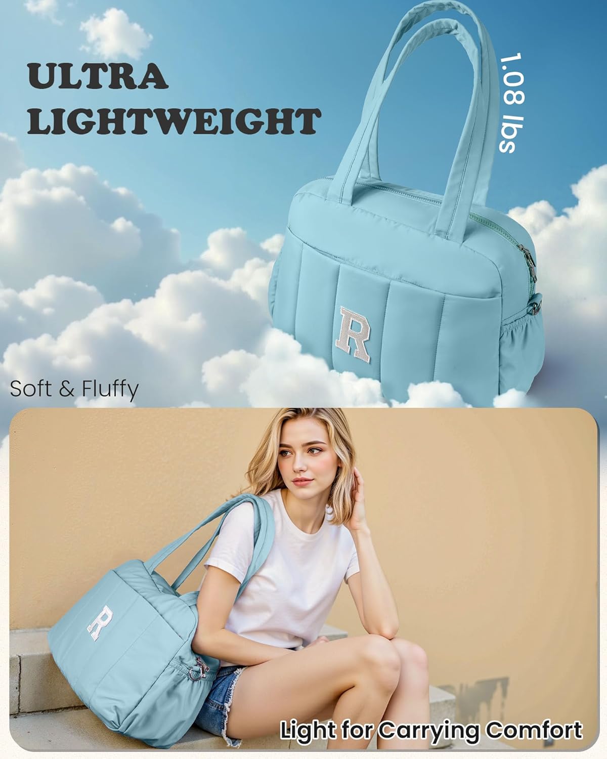 Duffle Bag, Weekender Bags for Girl，Monogrammed Gifts for Woman-Initial Overnight Bag with Wet Pocket，Lightweight Dance Bags Personalized Gymnastics bag with Makeup Pouch