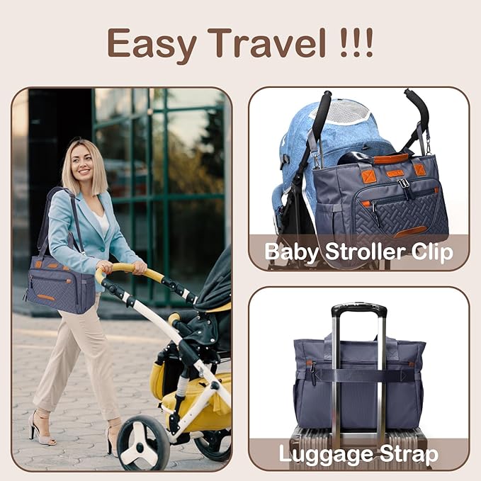 Diaper Bag Tote, with 16 Inch Laptop Compartment and 3 cooler Pocket Ideal for Boy (Dark Gray)