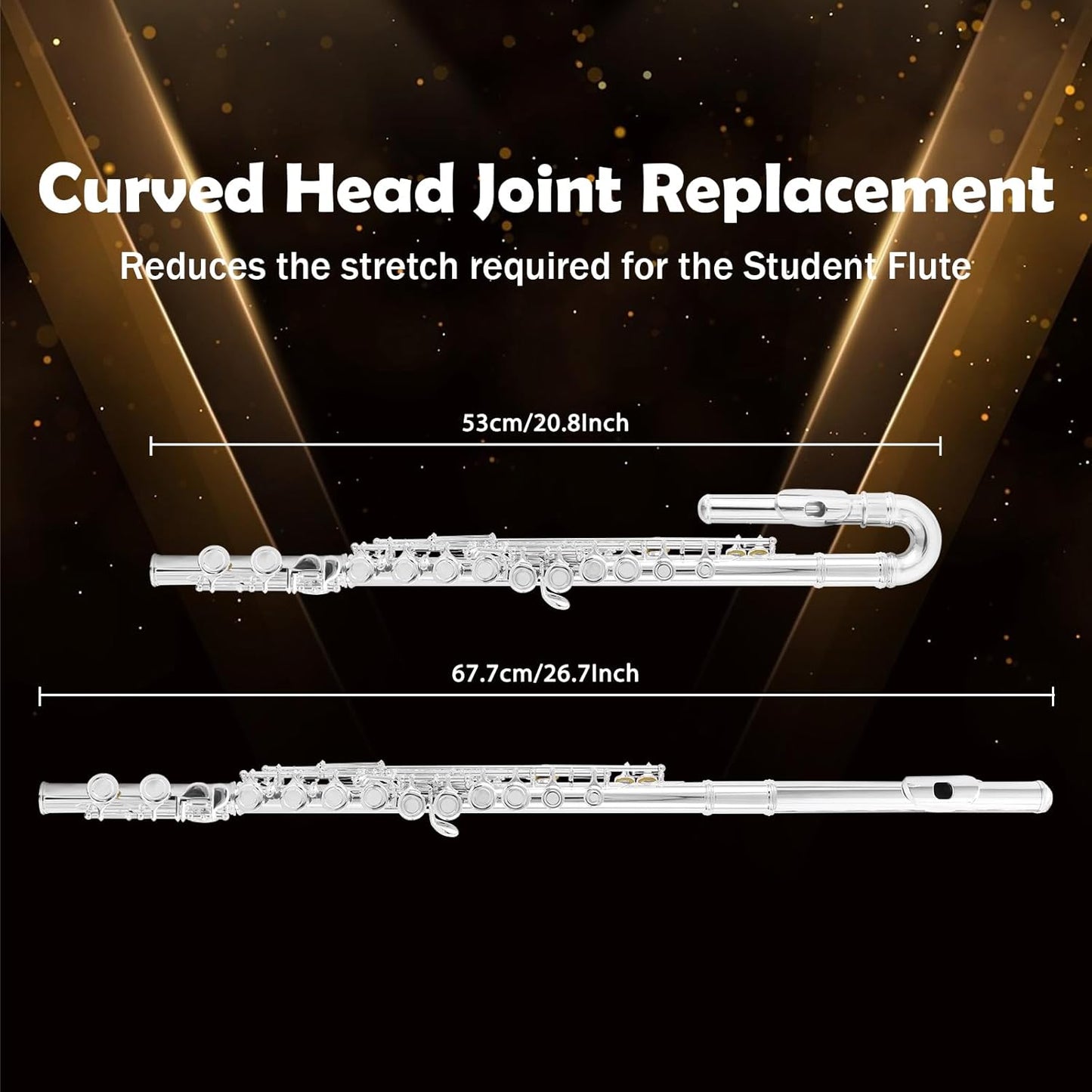 EASTROCK Silver Plated C Flute Closed Hole 16 Keys Flute Instrument with Curved Head Joint Mouthpiece Replacement,Cleaning Kit,Stand,Carrying Case,Gloves,Tuning Rod for Beginners Kids Students