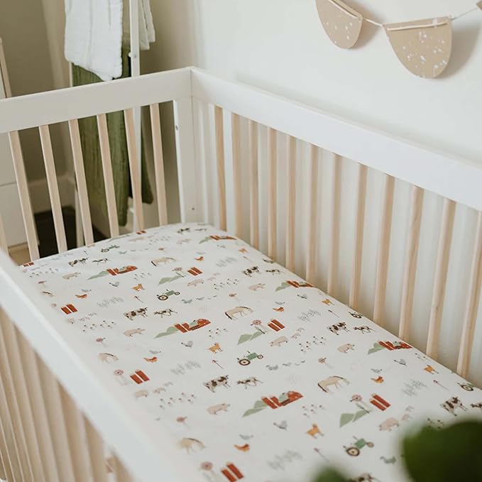 Little Unicorn Premium Crib Sheet | Breathable & Super-Soft Muslin Fabric (Farmyard)