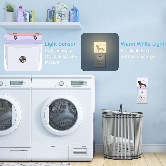 Funny Dachshund on Skateboard Plug in Night Light with Auto Dusk to Dawn Sensor,Warm Night Lights for Boys Girls Bedroom Bathroom Hallway Kids Room Gifts