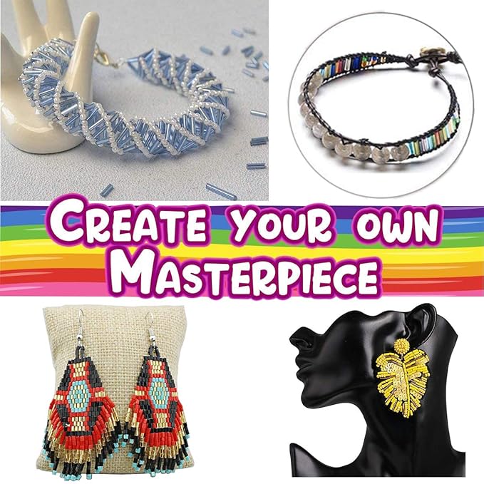 EuTengHao 9600pcs Tube Beads Kit Glass Bugle Seed Beads Small Craft Beads for DIY Bracelet Necklaces Crafting Jewelry Making Supplies with Two Crystal String (7mm, 400 Per Color, 24 Colors)