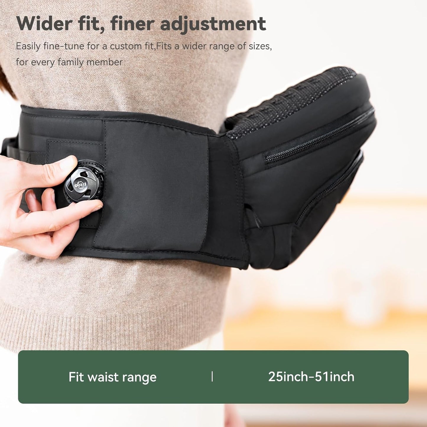 Baby Carrier with Hip Seat, Parent-Approved Baby Hip Carrier & Toddler Carrier, Comfortable Wide Waist & Lumbar Support, Thick Seat with Storage, Adjustable Knob, Supports 44lbs, Black