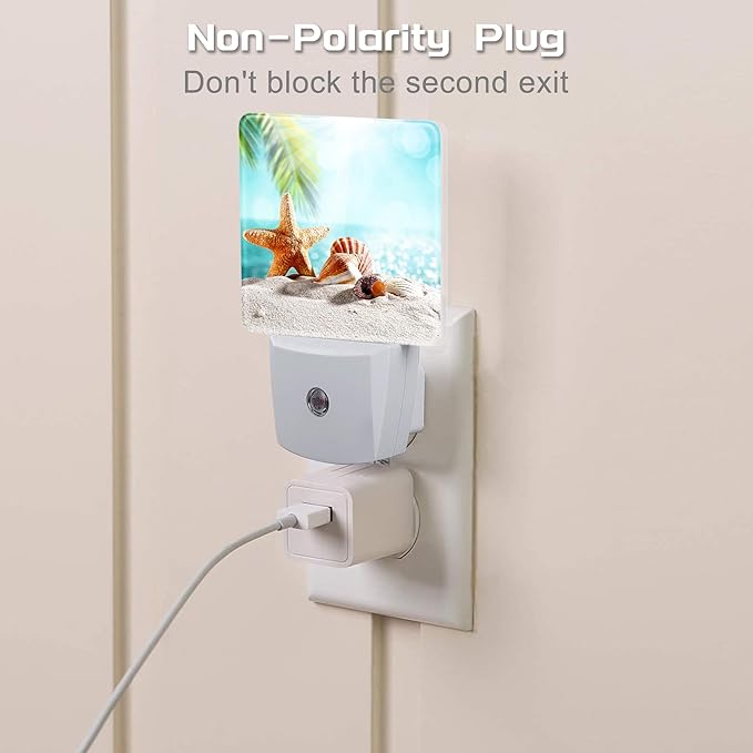 Starfish Seashells on Sand Night Light Plug into Wall, Summer Tropical Beach Ocean Dusk to Dawn Night Light Plug in,0.5w Energy Saving Sleep Friendly NightLight for Kids Boys Girls Home Decor