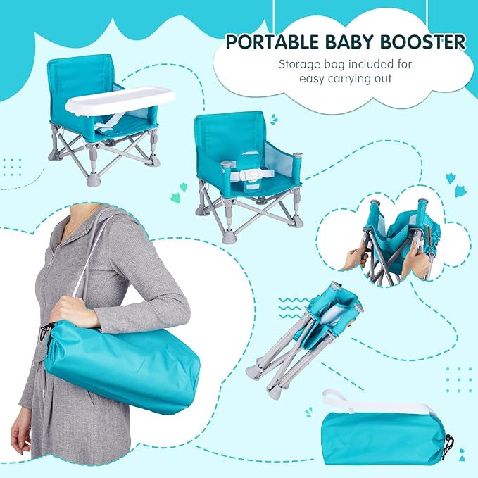 Portable Booster Seat, Toddler Baby Seat with Tray for Dining Table Compact Floor Chair for Camping Lawn Beach Babies Travel 6-36 Months
