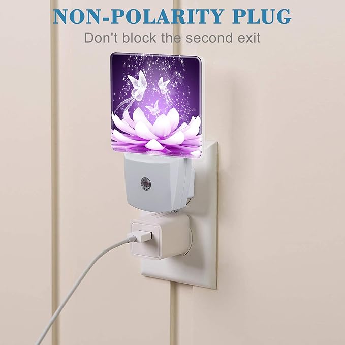 Beautiful Lotus Flower and Butterfly Night Light Plug into Wall with Dusk to Dawn Sensor Cute Nightlight for Kid Girls Boys Women Men Room Decor, Hallway, Kitchen, Bathroom, Nursery, Stairs