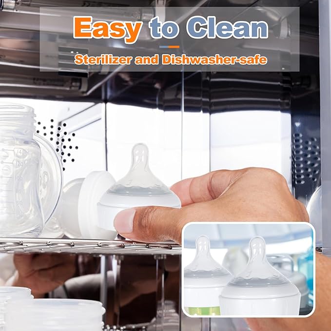 6 Pack Replacement Nipples Compatible with Dr Brown Wide Bottle, Silicone Nipples for Bottle, BPA-Free, Durable and Soft Nipple (S, Slow Flow)