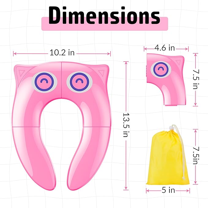 Portable Potty Seat for Toddler Travel - Foldable Non-Slip Potty Training Toilet Seat Cover for Girls, Baby Kids with Drawstring Bag (Pink Owl)
