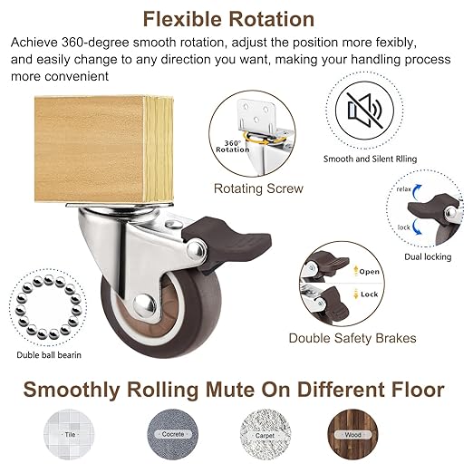 Universal Booster Wheel Kit for Stokke Tripp Trapp High Chairs - 360° Swivel Casters with Safety Locks + Free Sippy Cup Strap (4-Piece Set)