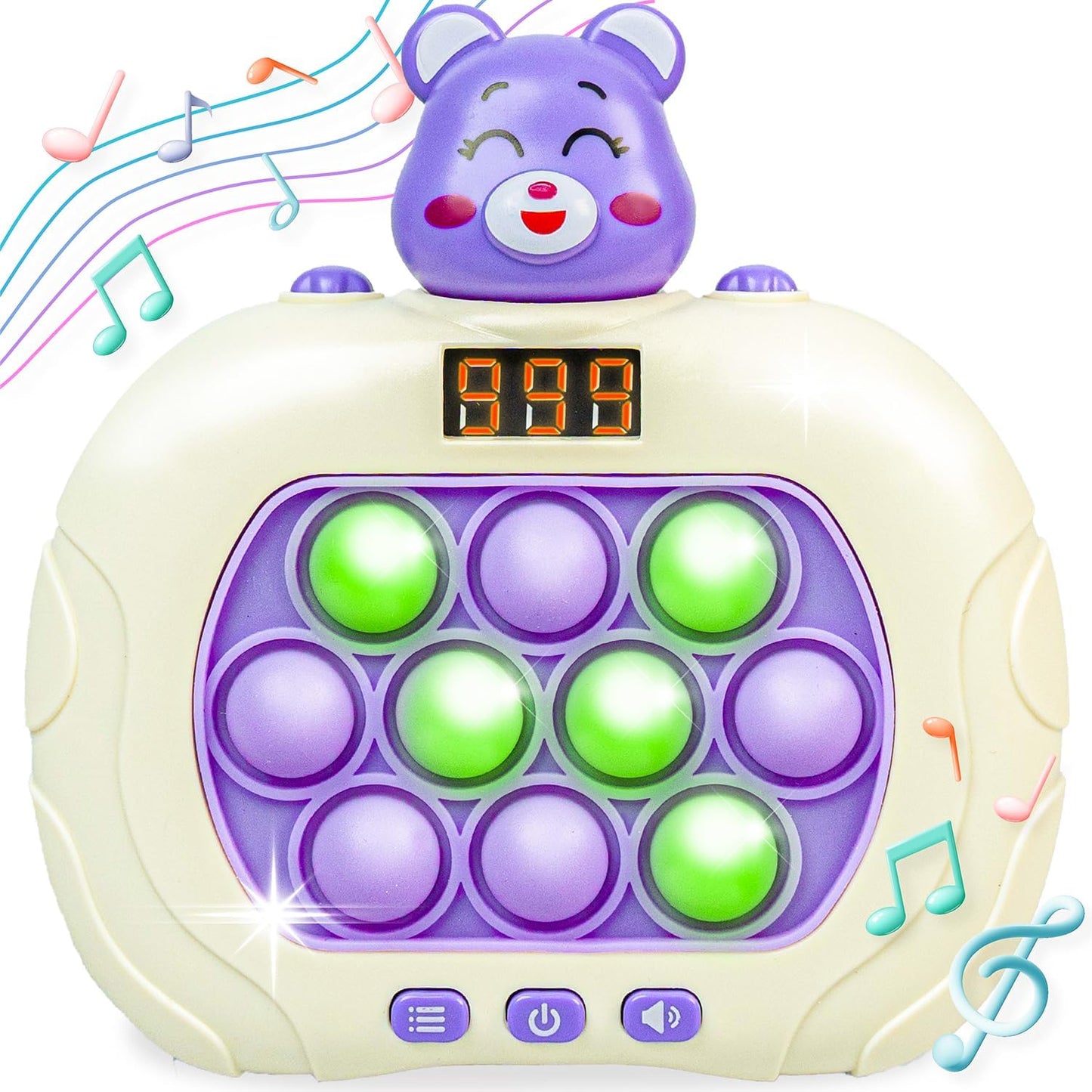 Marlo & Buzz Fast Push Game Toy with Popit Game Controller, Pop Fidget Animal with LED Screen - Sensory and Memory Console, Quick Bubble Light Toy, Pocket Games (Purple Bear)