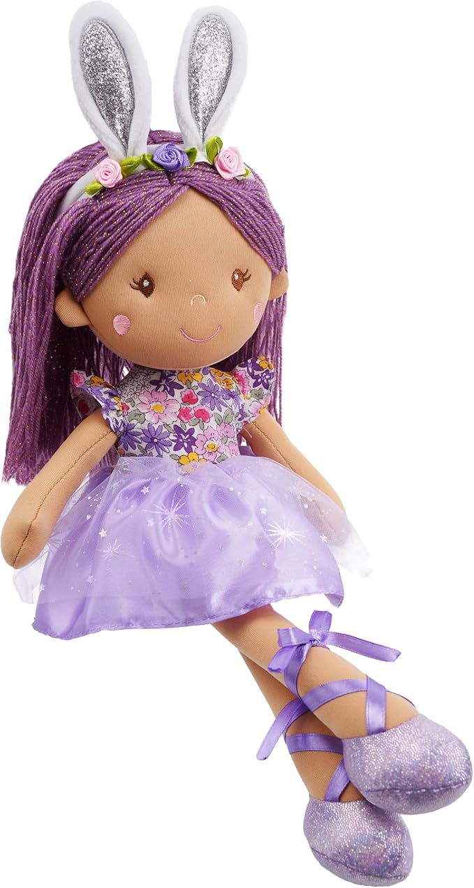 June Garden 16" Tia Bunny Ballerina Plush Doll – Soft Stuffed Doll – Easter & Birthday Gift for Girls and Toddlers - Lilac