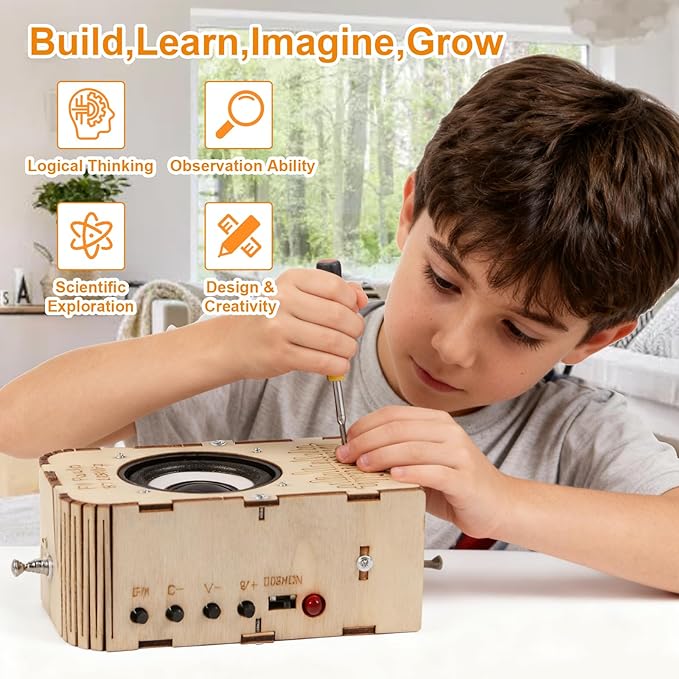 STEM Kits for Kids Ages 8-12 Wooden FM Radio Kit with Snap Circuit for 9 10 11 13 Year Old Boy Crafts 3D Puzzle Science Project with DIY Surface Educational Birthday Gifts for Boys and Girls