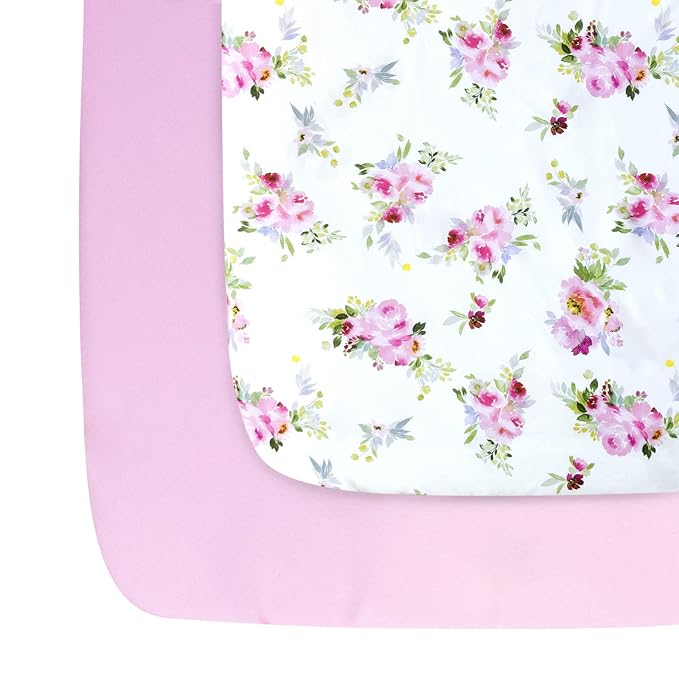 Pack and Play Sheets Girl, 2 Pack Mini Crib Sheets, Stretchy Playard Fitted Sheet, Compatible with Graco Pack n Play, Soft and Breathable Material, Floral