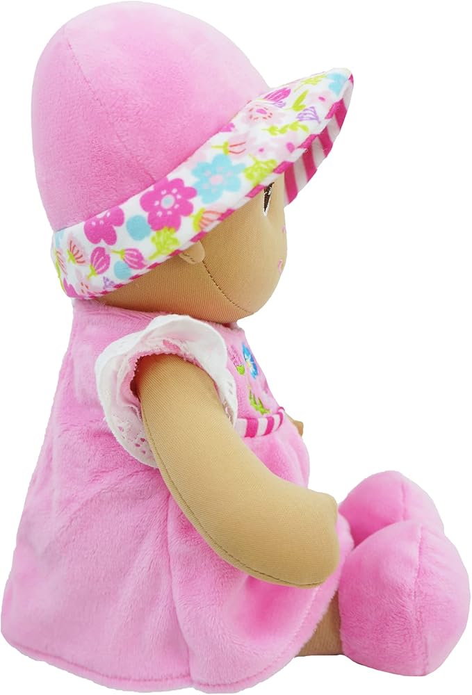 June Garden 12" Soft Dolly Malorie - Stuffed Soft Baby Doll Gift for 1 2 3 Year Old Girls - Pink Dress