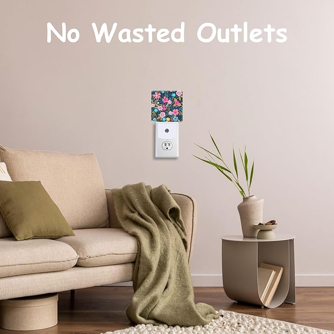 Bright Colorful Flowers and Leaves Night Light Plug Wall,Pink Yellow Blue Flower LED Night Lights with Dusk to Dawn Light Sensor for Women Girls Boys Room Decor,Hallway,Kitchen,Bathroom,Nursery,Stairs